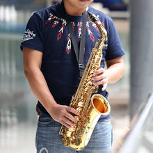 Ammoon-saxofone alto de latão laqueado, dourado, e-saxofone plano, tipo chave 82z, com escova de limpeza, estojo acolchoado, luvas, cinta 2024 - compre barato