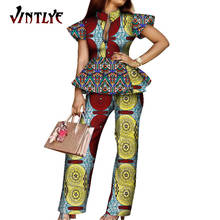 African Ankara Printed Clothes for Women 2 Piece Sets Sexy Top and Pants Patchwork Office Attrie Kente Dashiki Suits for Lady 2024 - buy cheap