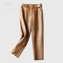 Novmoop European casual style young lady spring autumn sheepskin genuine leather pants ankle-length trousers pantalon LT3011 2024 - buy cheap