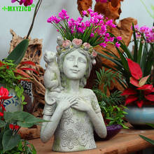 Vaso de resina de flor de gato com rosas, menino e menina, arte de escultura, recipiente de armazenamento para casa, decoração de jardim em vasos 2024 - compre barato