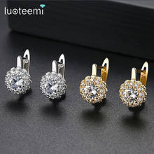 LUOTEEMI Top Quality Cubic Zirconia Round Clip Earrings for Women Fashion CZ Crystal Female Wedding Party Gift Jewelry Wholesale 2024 - buy cheap