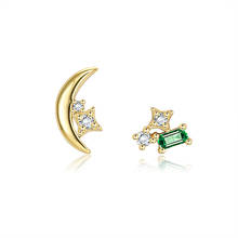ZEMIOR 925 Sterling Silver Jewelry Sparkling Star Moon Asymmetry Stud Earrings For Women Cute Zircon Golden Tiny Earring 2024 - buy cheap