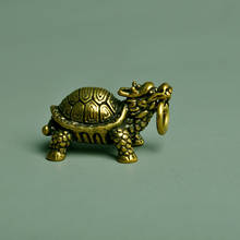 Colección de Feng Shui chino, llavero de anillo de tortuga de dragón de latón puro, estatuilla, decoración del hogar, Animal exquisito y favorable 2024 - compra barato