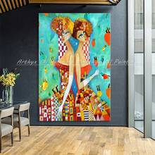 Arthyx Handpainted Beautiful Twin Girls Oil Paintings On Canvas Modern Abstract Wall Art Wall Picture For Living Room Home Decor 2024 - buy cheap
