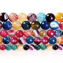 Fctory Price 16" Strand Natural Stone Faceted Mixed Colors Stripe Agat Round Beads 6 8 10 12MM Pick Size For Jewelry diy 2024 - buy cheap