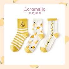 2020 Caramella Pear Pattern Women Socks 3pairs/lot Winter Autumn Yellow Socks Lovely Cotton Short Socks Female Socks Comfy Socks 2024 - buy cheap
