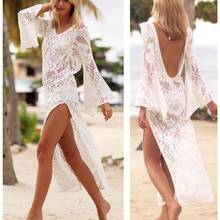 Women Summer Lace Mesh Loose Backless Beach Dresses Boho White Holiday Beach Long Dresses 2024 - buy cheap