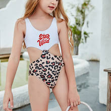 Bañador de leopardo para niñas de 4 a 13 años, traje de baño de una pieza, Monokini con letras 2024 - compra barato