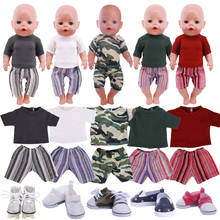Ropa de muñeca Top + Pantalones cortos a rayas, accesorios para muñecas de 18 pulgadas y 43Cm bebé recién nacido, regalo para niñas 2024 - compra barato