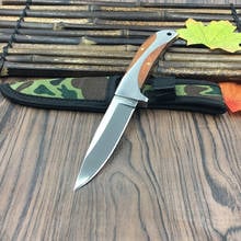 57HRC Hunting Camping knifes Survival Steel+ Wood handle Fixed blade Knife Outdoor rescue knives with Nylon sheath 2024 - buy cheap