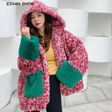 Winter Warm hooded Contrast color Leopard Faux Fur Coat New Casual Long sleeve Women Fur Jacket Loose Outwear 2024 - buy cheap