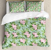Juego de funda nórdica Floral, conjunto de ropa de cama de 3 piezas con estampado de hibisco, color verde almendra, Rosa, Verde Oliva y Pista 2024 - compra barato