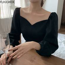 2021 Spring New Korea Design Chic Tops Women Solid Black Fashion Office Lady Party Sexy Off Shoulder Shirts Blouses 2024 - buy cheap
