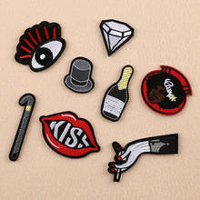 Cartoon Red Lips Kiss Patches for Clothing Embroidered Appliques Iron on Cane Hat Smoking Hand Badges Stripes Sticker on Clothes 2024 - buy cheap