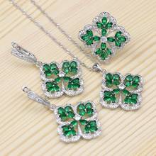 Conjuntos de joyas de circonia cúbica verde Natural para mujer, en forma de flor, pendientes de gota de Plata de Ley 925, conjunto de collar y anillo 2024 - compra barato