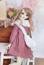 Кукла BJD, одежда для 1/6, размер 1/4, кукла, розовое платье с сумкой, шарф, шапка кролика, кукла, аксессуары, милый кукольный костюм 2024 - купить недорого