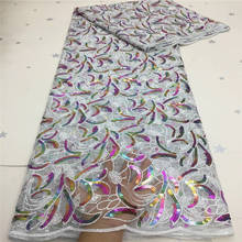 Tela de encaje africano seco con lentejuelas púrpura 2020, tejido de encaje francés bordado nigeriano, encaje de tul para vestido de fiesta blanco 2024 - compra barato