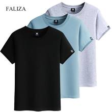 FALIZA Men Short Sleeve T-Shirt Cotton High Quality Fashion Solid Color Casual Man T Shirts Summer Tee Clothing 3 Pcs/Lot TX154 2024 - купить недорого