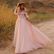 Vestidos de boda sencillos de tul para mujer, vestidos formales de novia de color rosa con hombros descubiertos, línea A, longitud hasta el suelo 2024 - compra barato