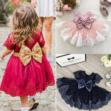 Vestido de fiesta para niña pequeña de 0-7 años, con estampado Floral y encaje con lazo tutú, vestido de dama de honor para boda y princesa 2024 - compra barato