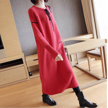 Vestido plus size vermelho natal feminino, vestido folgado de manga comprida para outono e inverno, vestido azul ki 2024 - compre barato