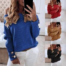 Sexy Women Autumn Solid Color Long Sleeve Off Shoulder Buttons Decor Cuff Blouse 2024 - buy cheap