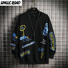 Single Road Crewneck Sweatshirt Men 2021 Graffiti Japanese Streetwear Oversized Hip Hop Sweatshirts Black Hoodie Men Hoodies 2024 - buy cheap