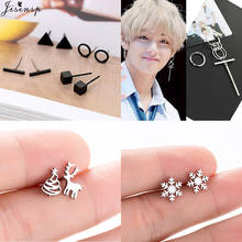 Jisensp-brincos de natal femininos, estilo coreano, simples, redondos, triangular, para mulheres, geométricos, quadrados, joias k-pop 2024 - compre barato