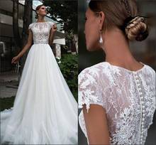 Thinyfull Capped Sleeve Pearls Wedding Dress O Neck Bridal Gown With Lace Appliques Floor Length Vestido De Novia 2021 2024 - buy cheap