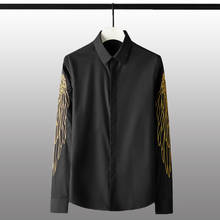 Minglu Cotton Mens Shirts Luxury Golden Wing 3d Embroidery Long Sleeve Mens Dress Shirts Fashion Slim Male Shirts Plus Size 4XL 2024 - buy cheap