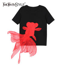 TWOTWINSTYLE Casual Embroidered Animal T Shirt For Female O Neck Short Sleeve T Shirts Women New Clothing 2021 Fashion Style 2024 - buy cheap