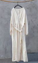 Vestido Vintage de lino de bambú para mujer, ropa Retro holgada con escote en V, primavera y otoño 2024 - compra barato