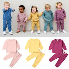 Conjunto de roupas 2 peças para crianças, blusa de moletom + calça longa de algodão para crianças de 0-4 anos 2019 2024 - compre barato