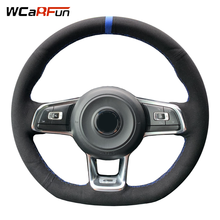WCaRFun-cubierta de gamuza negra para volante de coche, cosida a mano, para Volkswagen Golf 7 GTI Golf R MK7 Polo Scirocco 2015 2016 2017 2024 - compra barato