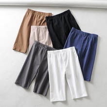 Shorts de bicicleta de algodão feminino, sexy, cintura alta, elástico, cor pura, slim, altura do joelho, com elástico 2024 - compre barato