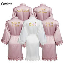 Owiter Mauve New Matt Satin Lace Robe with Trim Gown Bridal Wedding Bride Robes Bridesmaid Kimono Robe  Bridal Robes 2024 - buy cheap