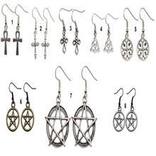 Bronze Gothic Supernatural Pentagram Earrings Jewelry Punk Ankh Crucifix Drop Triangle Knot Cross Dangle Earrings For Women Gift 2024 - buy cheap