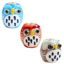 925 Sterling Silver Large Hole 3D Colorful Animal Wise small Owl Murano Glass Charm Beads Fit European Bracelet Jewelry 2024 - buy cheap
