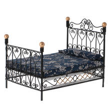 Retro preto metal cama de casal 1/12 dollhouse mini mobiliário decoração do quarto 2024 - compre barato