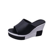 Slope with Thick Sole Female Summer Slippers 2019 Casual Elegant Fish Mouth High Heels PU Wedge Slippers Wedge Sandals Flip Flop 2024 - buy cheap
