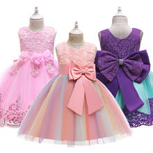 Платье принцессы для девочек 4, 6, 8, 10 лет, Детские Зимние Платья с цветочным принтом и бантом для девочек, одежда для девочек 2024 - купить недорого