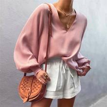 Foridol lantern sleeve vintage blouse tops women v neck casual oversized tops autumn winter office ladies pink tops 2021 2024 - buy cheap