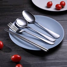 Stainless Steel Food Chopsticks Spoon Long Handle Flat Non-slip Chopsticks Dessert Spoons Dinnerware Set 2024 - buy cheap