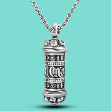 Vintage Ethnic Style Men's 925 Sterling Silver Necklace Carved Character Cylindrical Pendant Solid Silver Box Chain Fine Jewelry 2024 - buy cheap