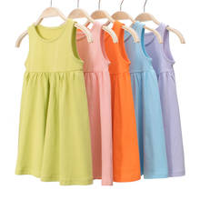Vestido de algodão liso para meninas, vestido de princesa bonito de 6 cores para bebês e meninas de 2 a 10 anos de idade 2024 - compre barato