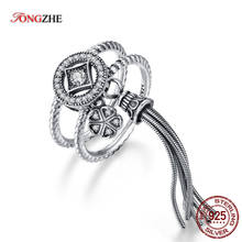 TONGZHE Women Vintage Tassel Ring 925 SterlingSilver Rings For Women Flower Clover Two-in-one Ringlet Boho Punk Fine Jewelry 2024 - buy cheap