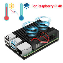 Aokin raspberry pi 4 modelo b caixa de alumínio duplo ventilador cnc metal 4 cor armadura escudo com dissipador calor para raspberry pi 4 4b caso 2024 - compre barato