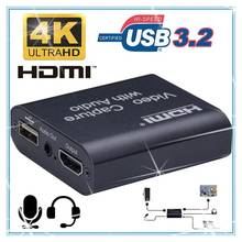 Dispositivo de captura de vídeo hdmi 1080p 4k, dispositivo de captura de vídeo hdmi para usb 3.0, placa de captura com 3.5mm de saída estéreo para pc obs transmissão ao vivo 2024 - compre barato