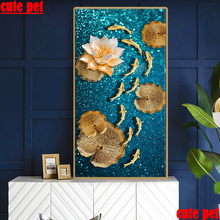 Bordado de diamantes grandes de loto dorado, punto de cruz, pez koi 5D, pintura de diamantes de imitación cuadrados, decoración de mosaico de diamantes 2024 - compra barato