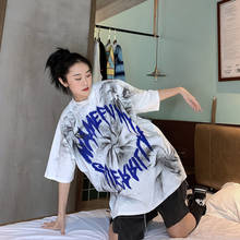 Yuansu hip hop tie dye short sleeve T-shirt for women supersize loose BF casual lower body missing top trend  tees t-shirts 2024 - buy cheap